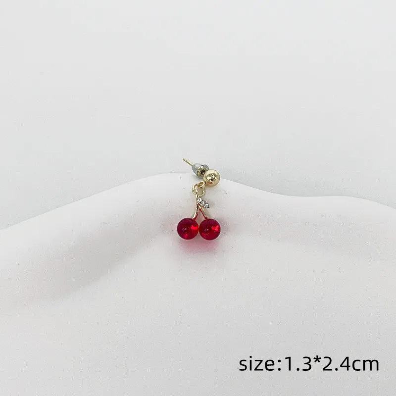 Summer Red Clear Cherry Fashion Long Ear Nail Earrings Cute Sweet Fruit Gold Color Drop Earring for Women Party Wedding Jewelry