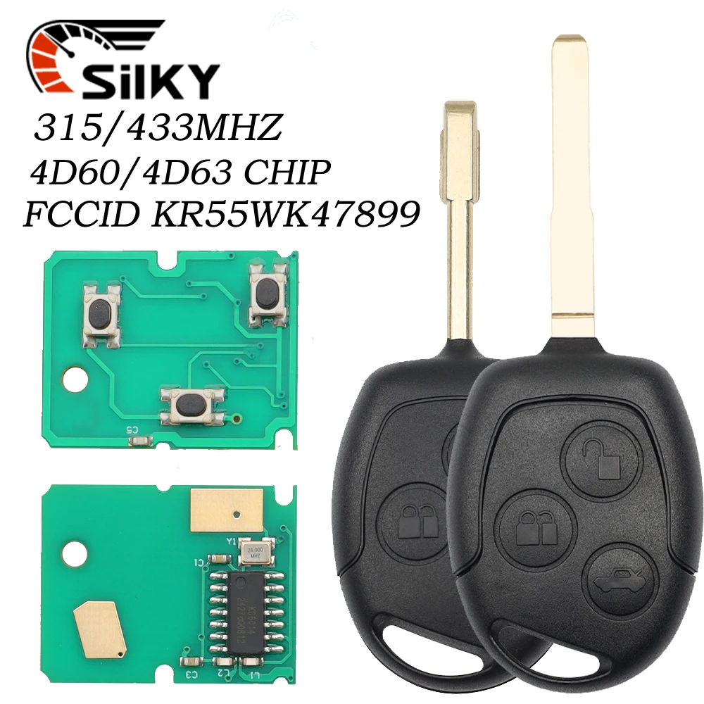 SilKY 3 BTN Remote Control Key Fob 315/433MHz 4D60/4D63 Chip For Ford Mondeo Focus Fusion Fiesta Galaxy Transit Full Car Key