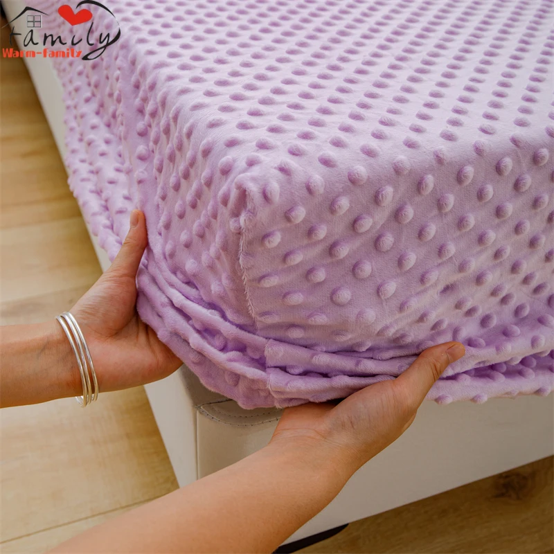 1pc Bean Velvet Fitted Sheet Plush Double Bed Sheet Thick Mattress Cover Queen/King Size 180x200cm (Pillowcase Sold Separately )