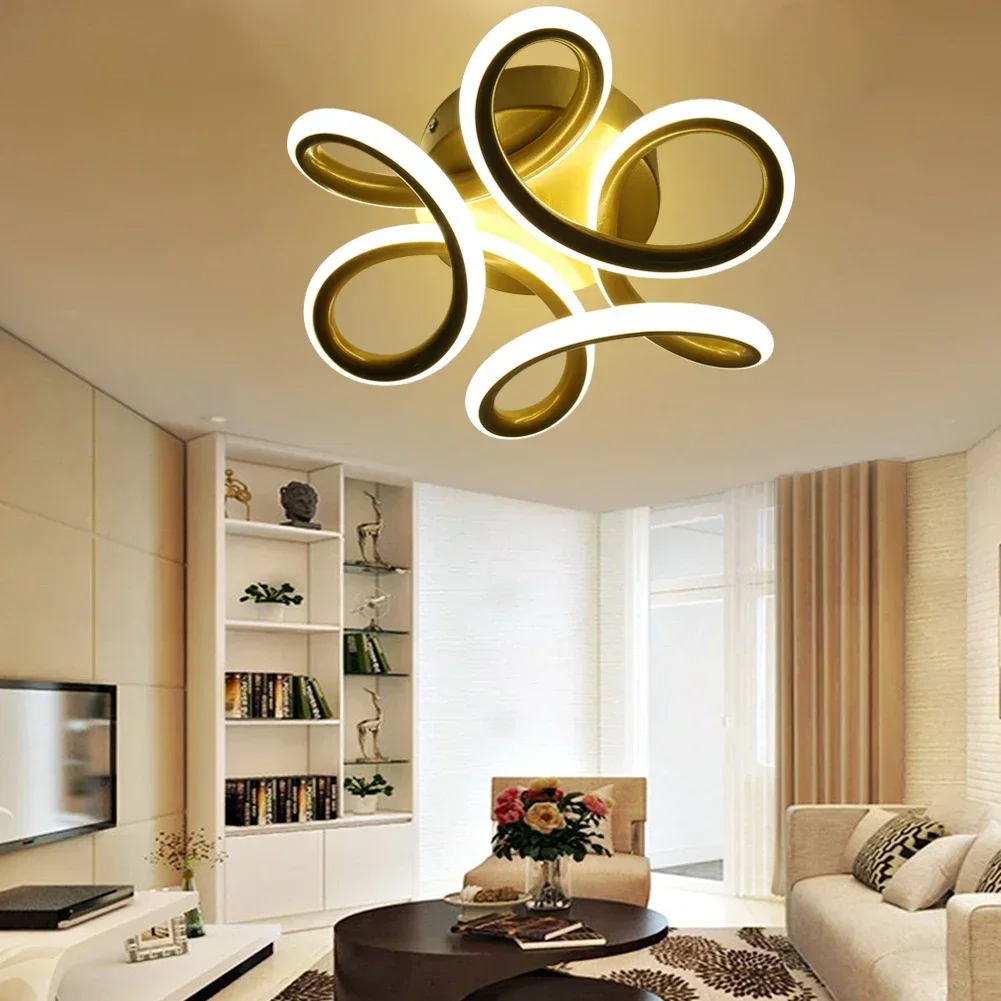

Chandelier Nordic Luxury LED 3 Color Switch Aluminum Copper Pendant Light Modern Geometric Floral Shape Ceiling Lighting