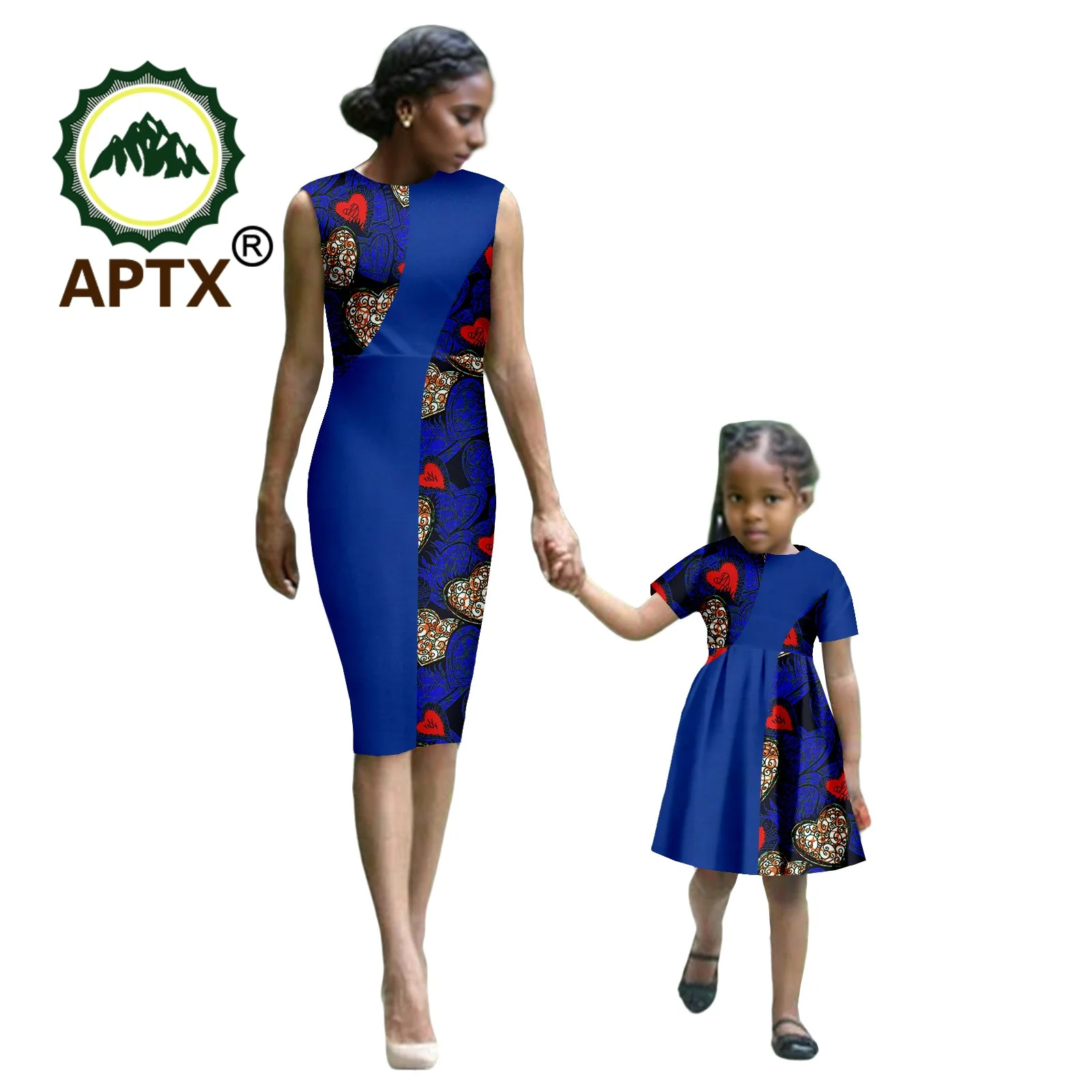 African Dashiki Family Matching Clothes Mom and Daughter Outfit Ankara Print Women O-Neck Knee-Length Patchwork  Dress 25F008