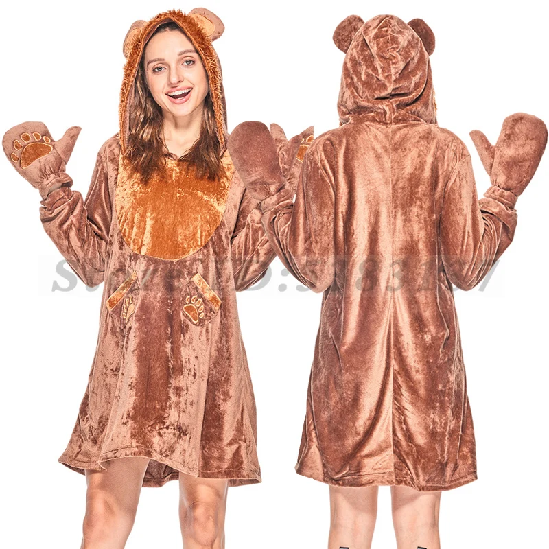 Halloween Animal Cosplay Costume Adult Woman Bear Role Play Fancy Dress Nightclub Party Performance Clothes Sleepwear Nightgown