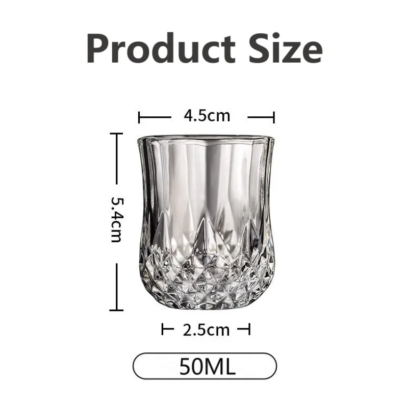1/6Pcs Embossed Glass 50ml Spirits Cups Engraved Tea Drinking Baijiu Cup Water Glass Small Capacity Household Small Wine Cup
