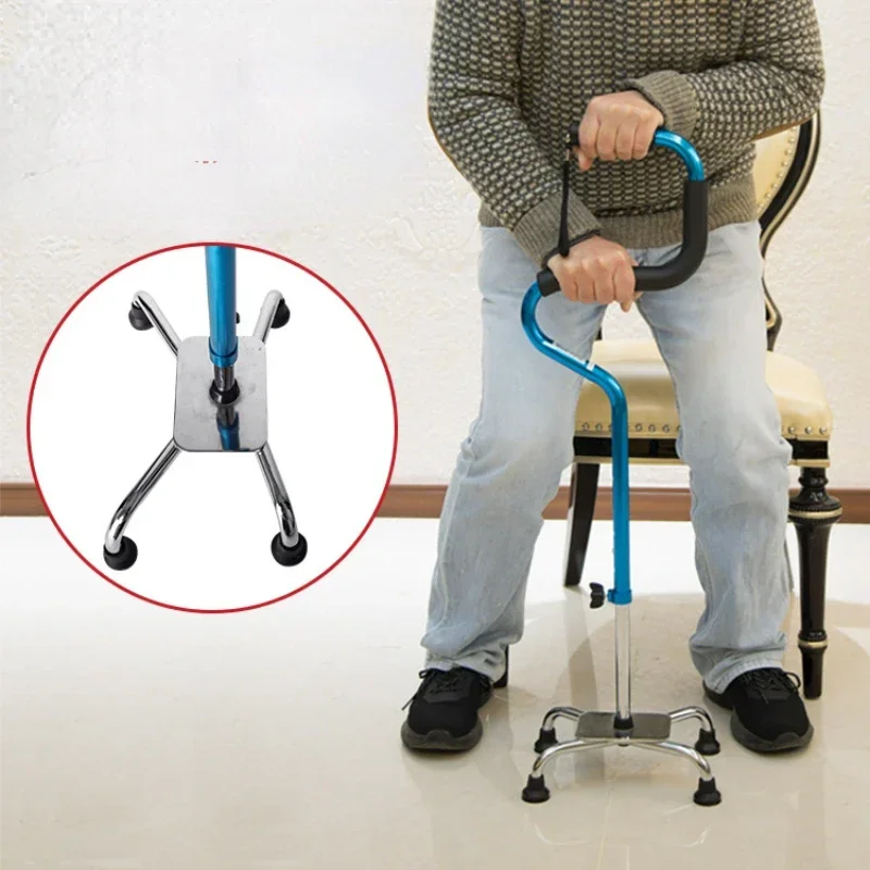 Four-Legged Assistance Crutches - Adjustable Height Aluminum Alloy Walking Stick, Non-Slip Portable Elderly Mobility Aid