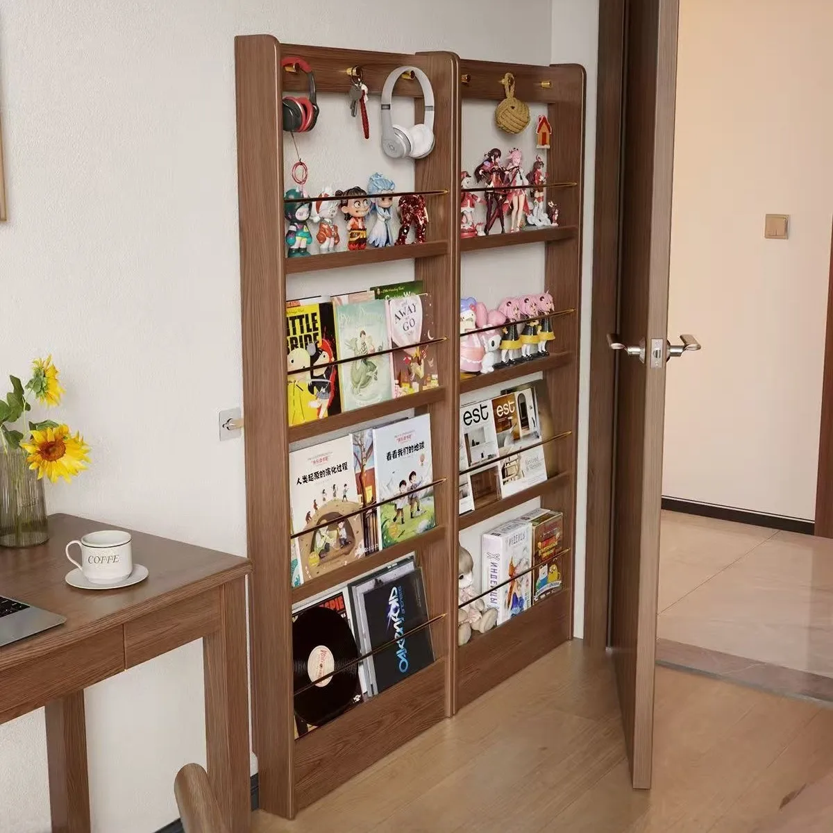 Bookshelf behind ultra-thin door Solid wood shelf Simple floor-to-ceiling children's picture book integrated with narrow bookcas