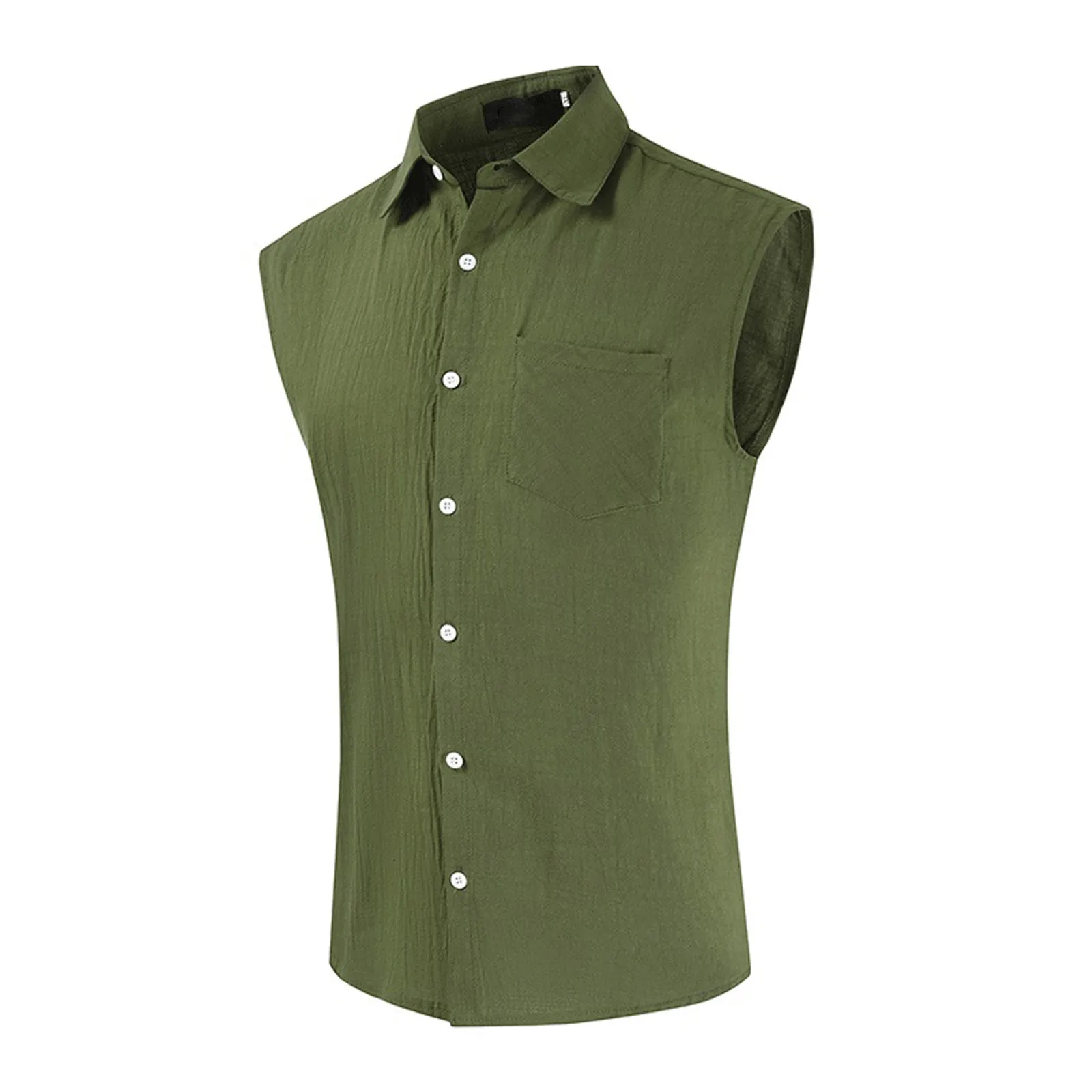 Camisas sem mangas masculinas com bolsos no peito, linho de algodão, camisas com lapela, confortável diariamente, regatas com tudo, moda casual, verão
