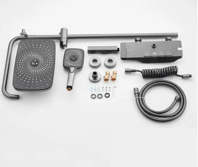 مجموعة رأس دش مفتاح البيانو البارد والساخن من النحاس الرمادي، رأس دش أبيض للحمام والحمام