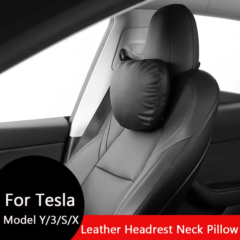 For Tesla Model Y/X/3/S Leather Headrest Neck Pillow Tesla Model 3 highland 2024 Car Neck Pillow for Traveling Model Y Model 3 