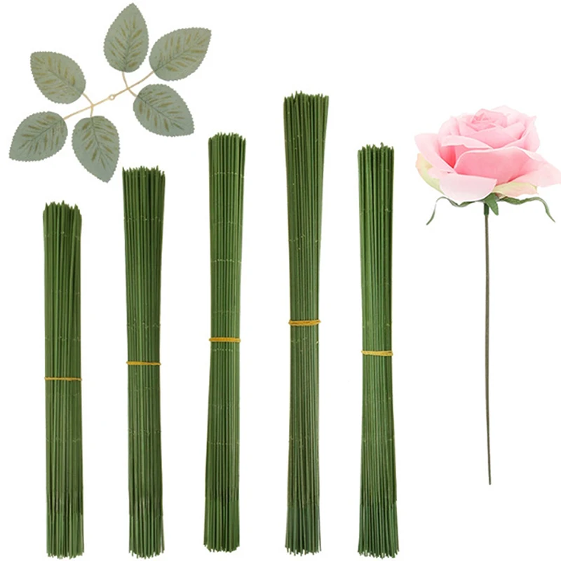 20Pcs 15/20/25/30/40cm Artificial Green Flower Stem DIY Floral Material Handmade Wire Stem Accessoies For Wedding Home Decor