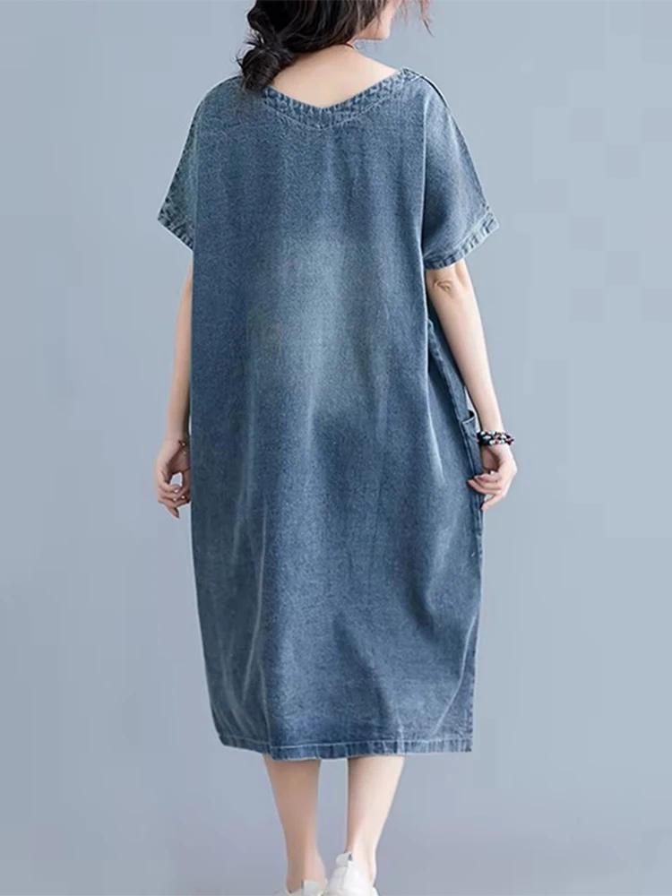Amax luluE Letnia Koreańska Stylizacja Damska Punkowa Odzież Uliczna Długie Podarte Ubrania Damskie Jeansowe Sukienki Oversize Vintage Dziury Vestidos — zdjęcie 3