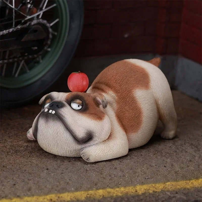 

JXK 1/6 Scale British Simulation Resin Bulldog Model Animal Ornament Ugly Cute Puppy Handmade Model Action Figures Ornament