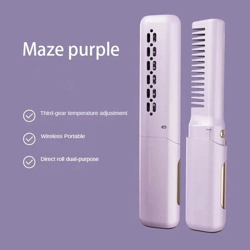 Mini Hair Straightener Professional Quick Heated Electric Hot Comb Multifunctional Wireless Portable Straightener-A