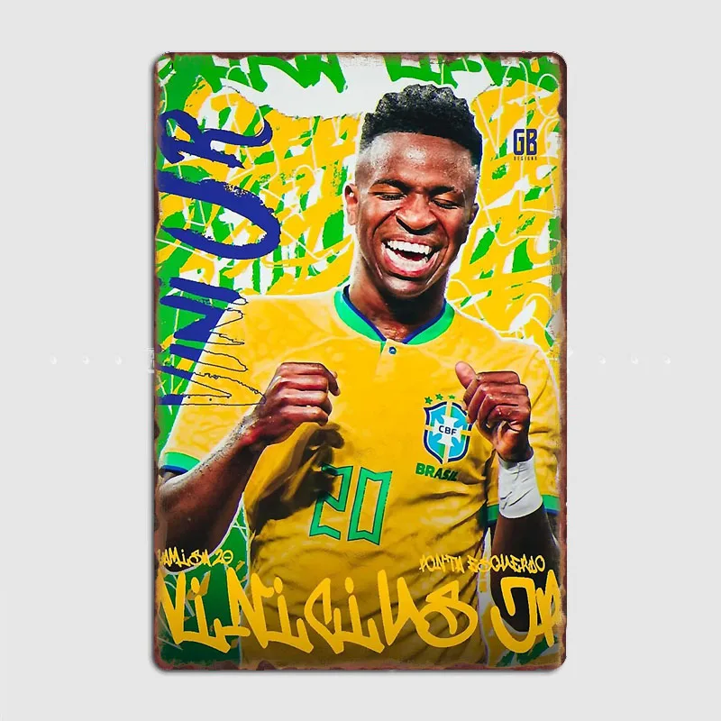 Vinicius Junior jr Football Player Metal Sign Poster Garage Football Club Room Decor Cinema Custom Tin Vintage Home Wall Decor