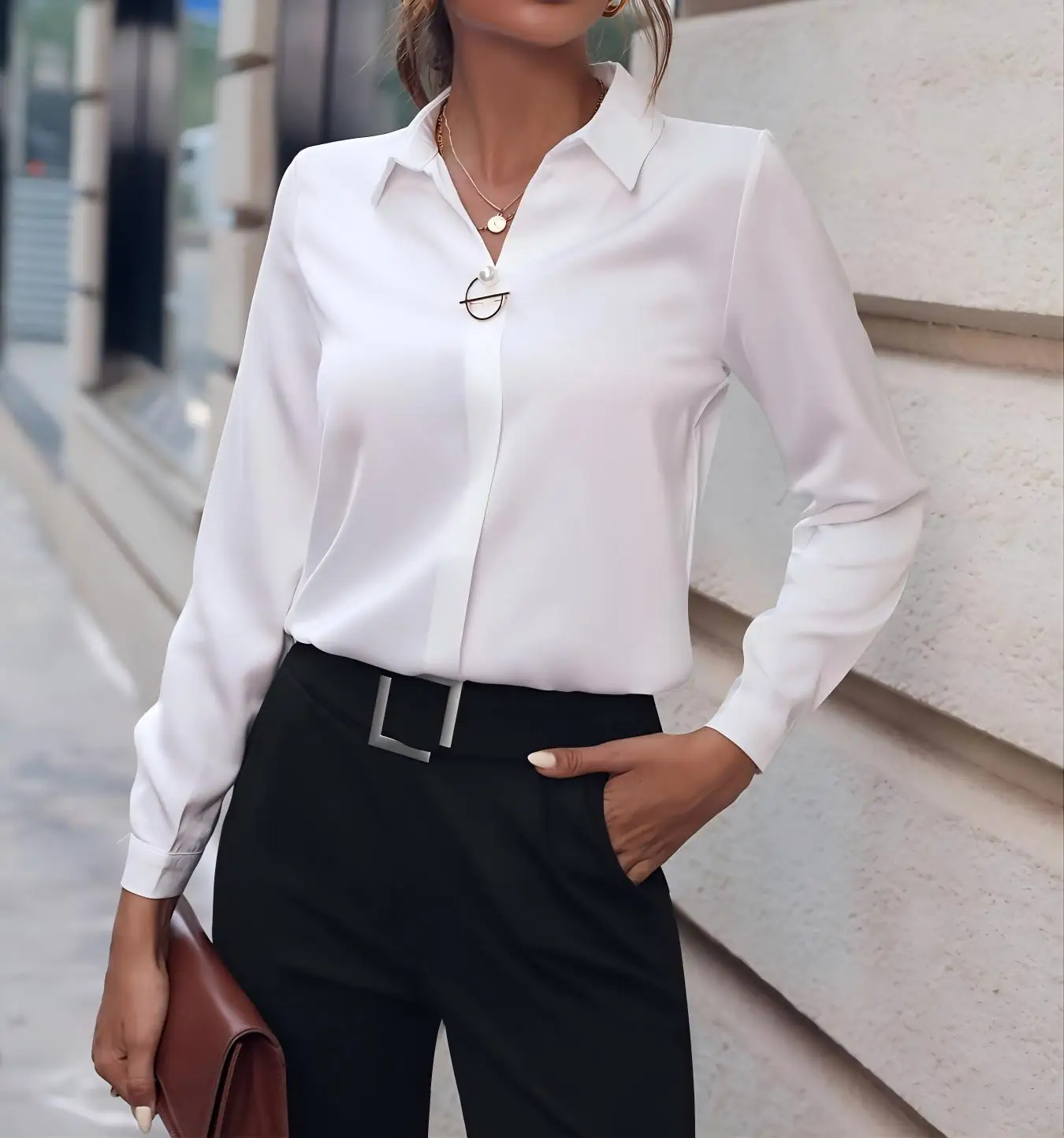 

New Women's Commuting Shirt | Versatile Solid Color, Pullover, Unique Lapel Design, Lightweight Breathable Long-Sleeve