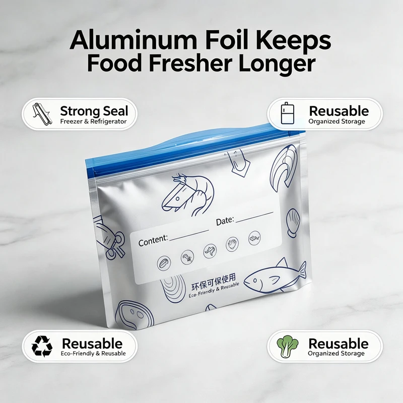 ​Reusable Aluminum Foil Freezer Bags Leakproof Stand Up Ziplock for Seafood Meat Vegetables Long Term Fresh Storage Small Tools​ - view 4