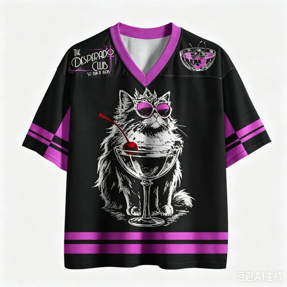 Katzen-Thema 3D-gedrucktes Herren-Sport-T-Shirt mit V-Ausschnitt Outdoor Street Casual Mode Schnelltrocknend und Atmungsaktiv Eltern-Kind-Kleidung – Detail 4