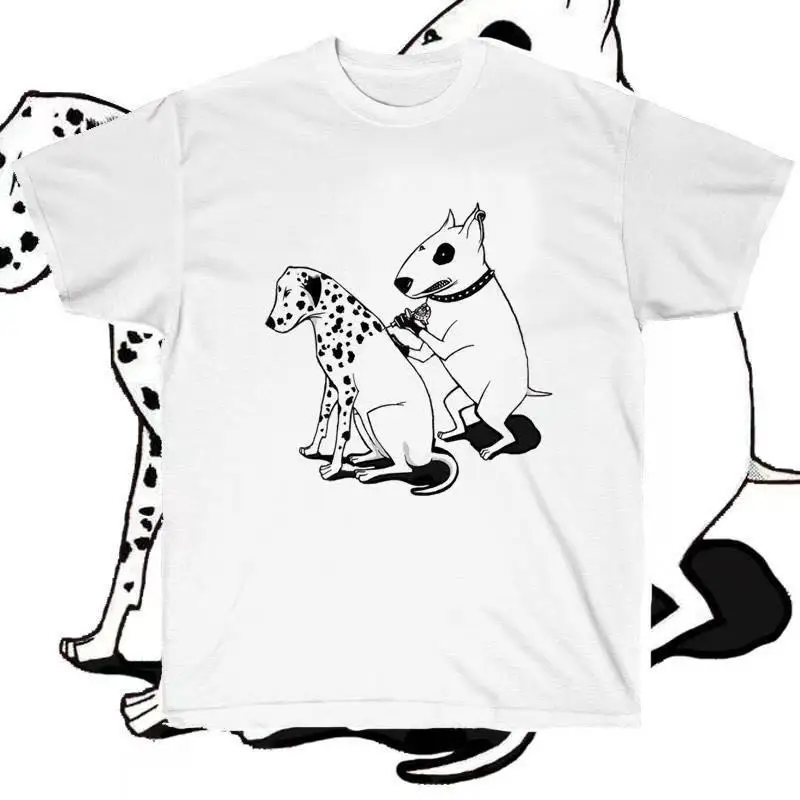 Mockingjay Dog T-shirt with Cowhead Patterned Spots - Men's and Women's Large Size, 100% Cotton, Printed Design Large Size Short