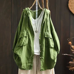 100% Cotton yarn hoodies for women summer Japan style hooded short long solid shirts and blouse big size tops short/Long sleeved