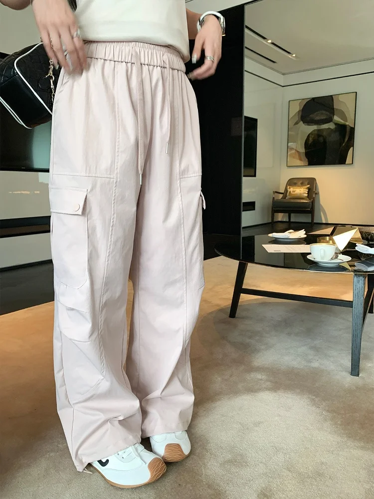 

Summer Straight Leg Workwear Pants Women's Size Cool Sle Loose Elastic Waist White Casual Trousers for Ladies