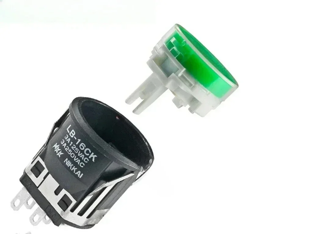 10pcs  LB-16CK button switch 5-pin 2-position self-locking non luminous LB16CKW01-JF green transparent cover