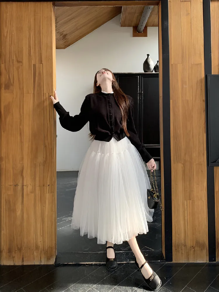 

Women's Long Trailing Skirt Mesh Puffy Spliced High Waisted A-line Layers Skirts Party Wedding Clothing