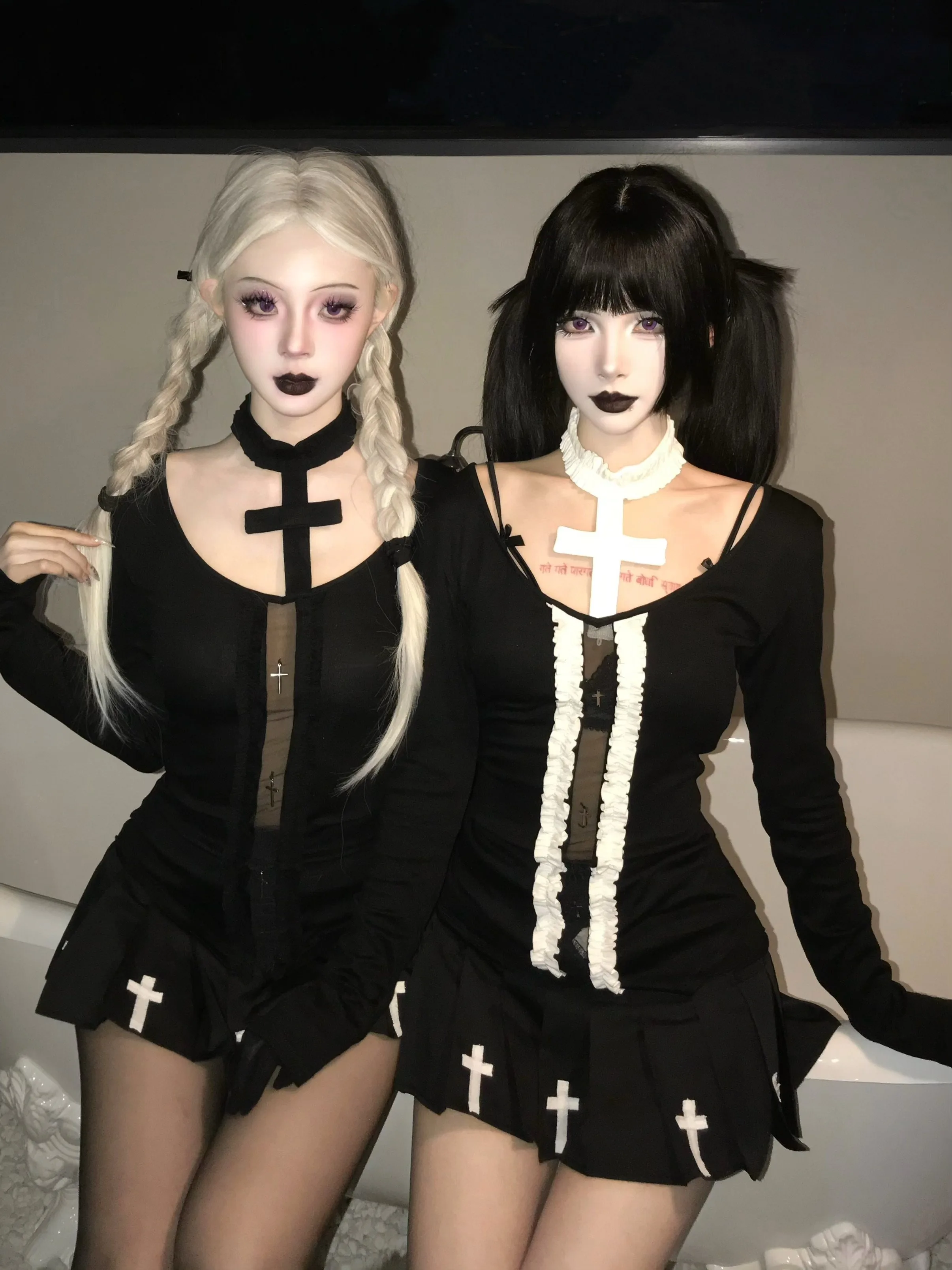 

Damngirl Orgingal брендовая черная панк-футболка в стиле Харадзюку с длинным рукавом и глубоким круглым вырезом в готическом стиле Y2k, тонкая милая весенняя рубашка, одежда в горошек