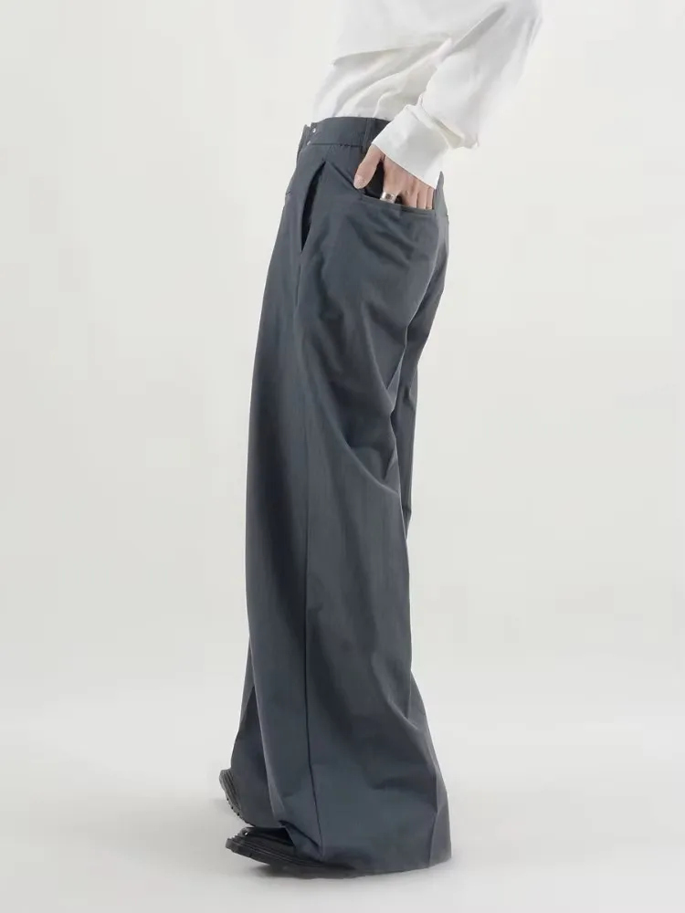New Men's Fashionable Casual Solid Color Simple Wide Leg Pants Korean Style Loose Temperament College New Style