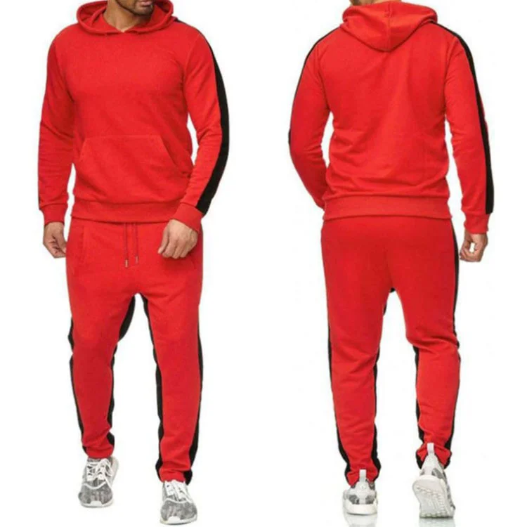 Spring Autumn Sports Men's Plus Warm Sets Fashion Long Sleeve Hooded Sweatershirt And Pants Two Piece Set