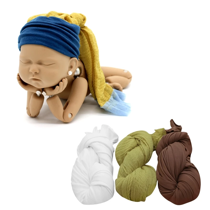 

N80C Newborn Photography Props Blanket Baby Pearl Ear Studs Hat Headwrap