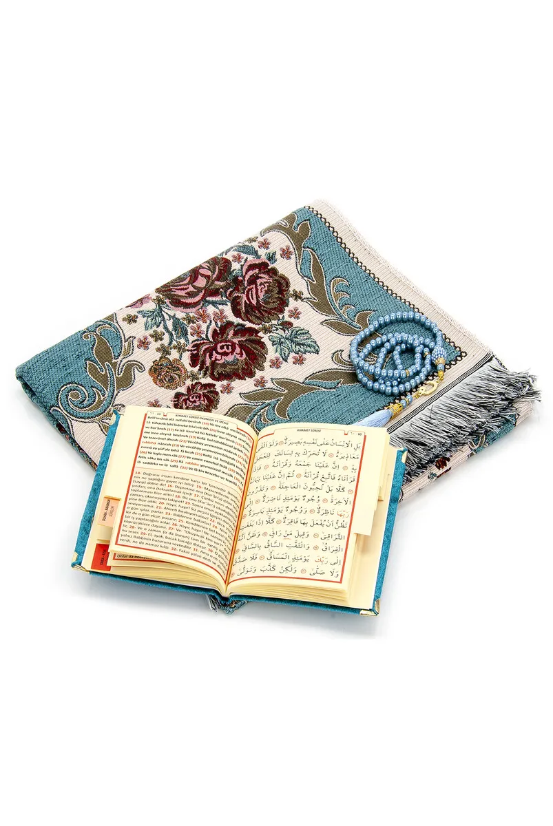 IQRAH Kadife Marsupials Luxury Prayer Rug Set-Oil Color