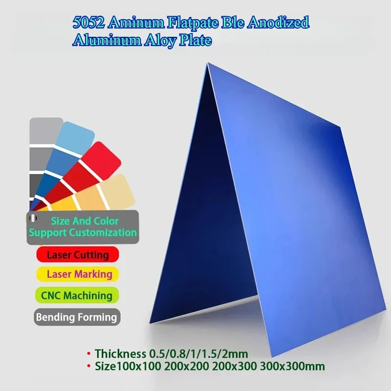 Blue Anodized 5052 Aluminum Plate 0.5-2mm Thick 100x100mm to 300x300mm Sheet Metal