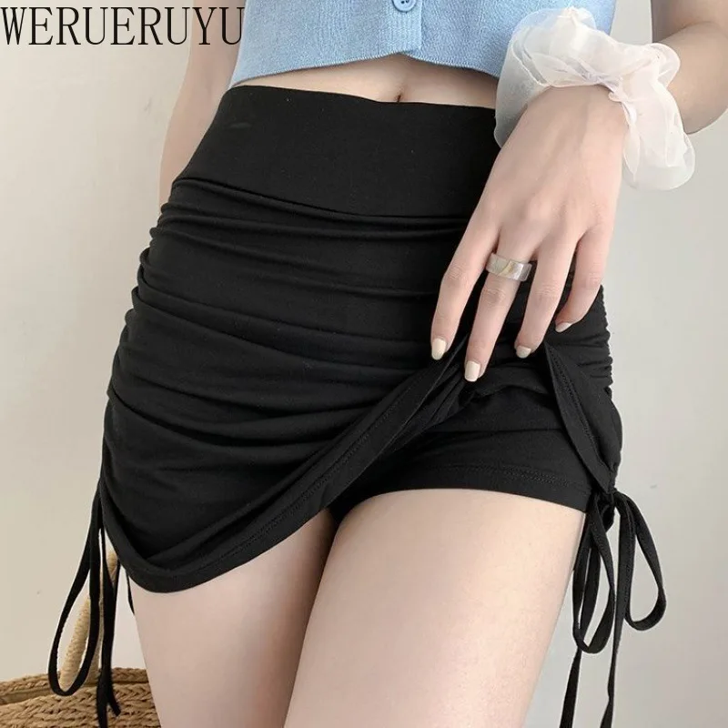 Summer Sexy Black Mini Skirt Woman Clothes 2024 Korean Fashion Drawstring Harajuku High Waist Y2k Skort Skirts for Women New