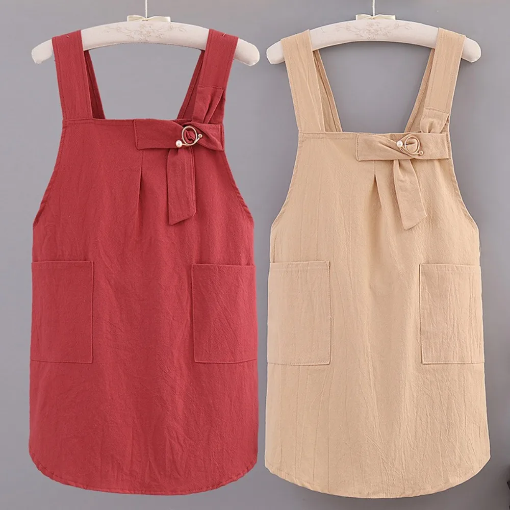 

Practical Cotton Kitchen Apron Cross Straps Dirt Resistant Home Cooking Apron Adjustable Loose Korean Work Clothes Home Cooking