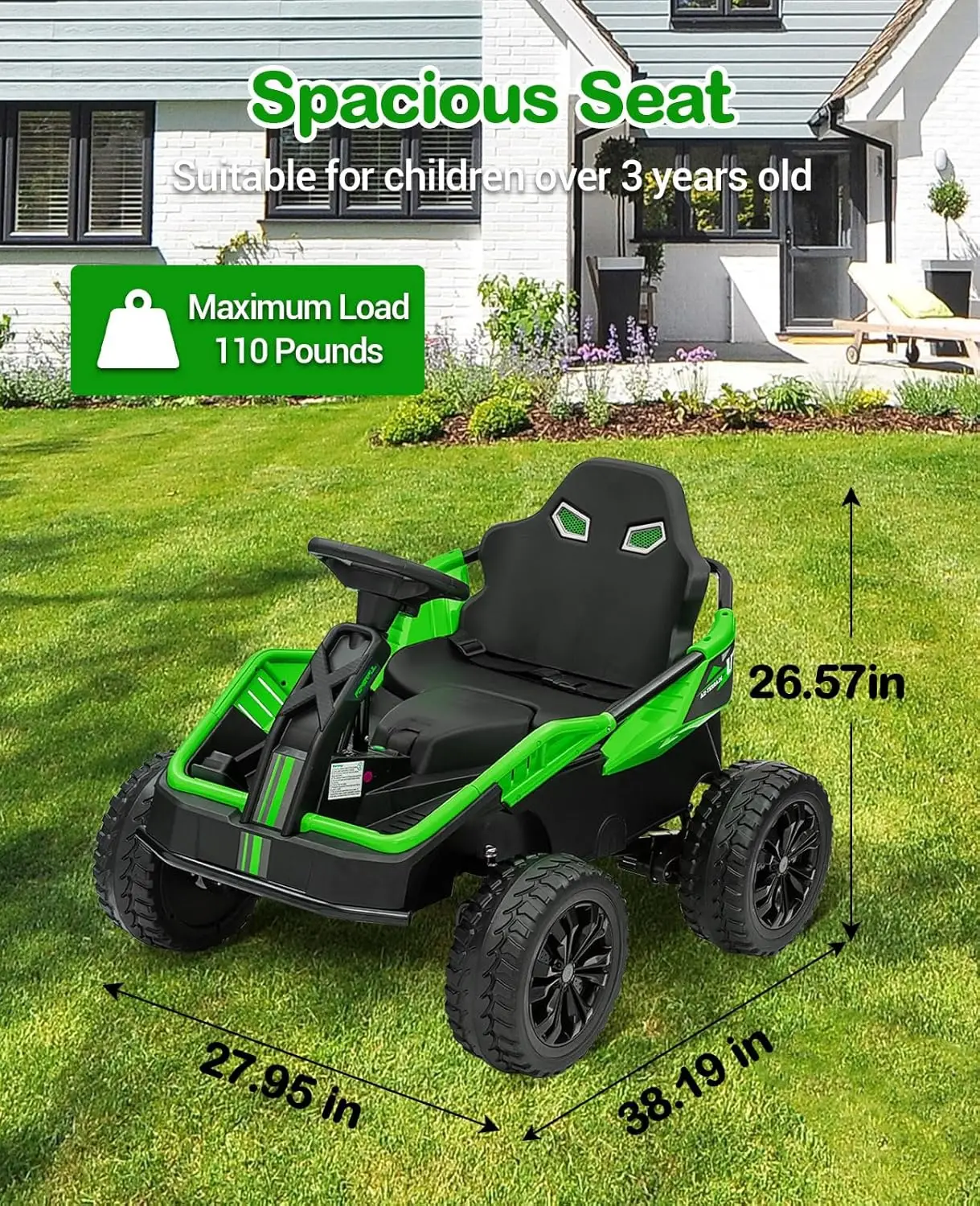 24V 어린이용 전동차 (3세 이상) 6MPH 200W 4x4 전동차량 (부모용 리모컨, 헤드라이트, 음악, 4개의 충격 흡수 장치 포함)