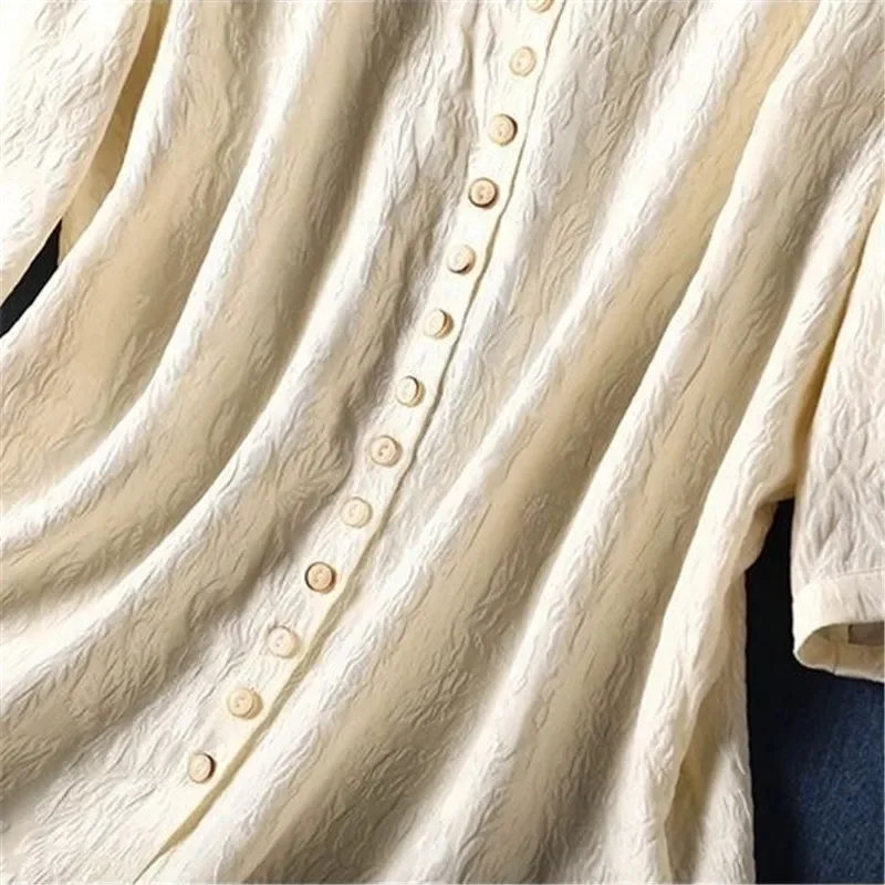 Chemise jacquard haut de gamme pour femme, mode décontractée, simple boutonnage, manches courtes, chemisiers en pansement, polyvalent