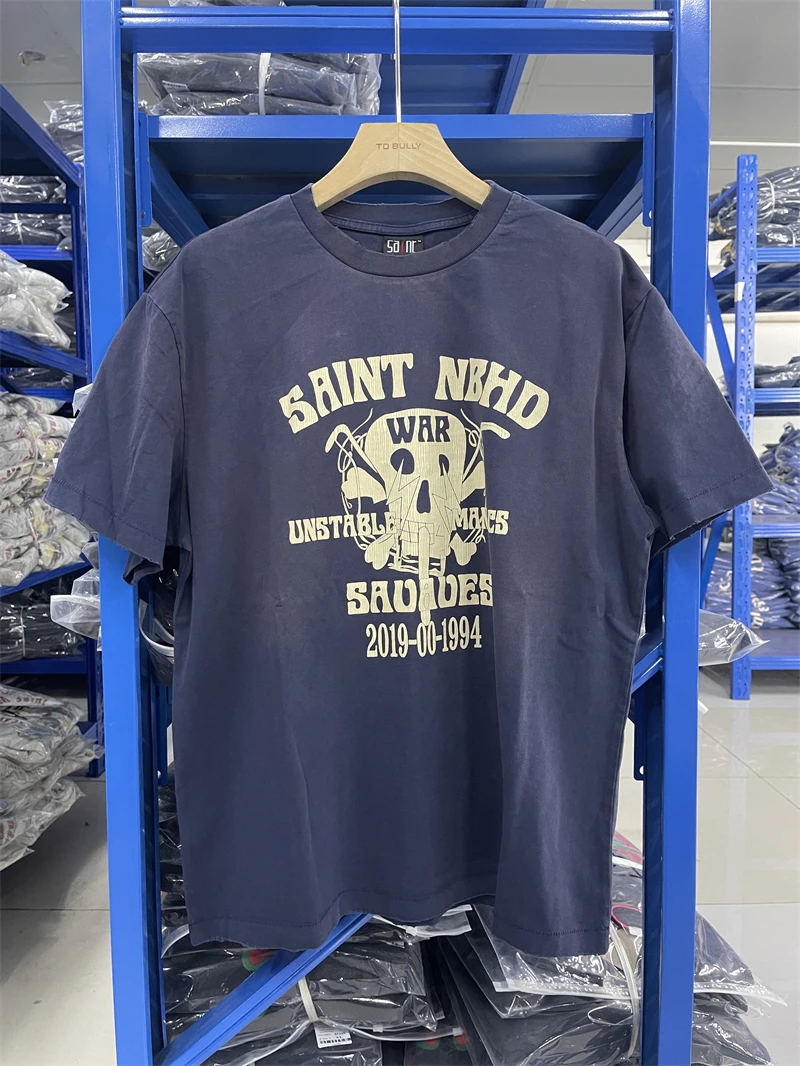 Washed Blue Saint T-Shirt Men Women Best Quality New T Shirt Short Sleeve Tee