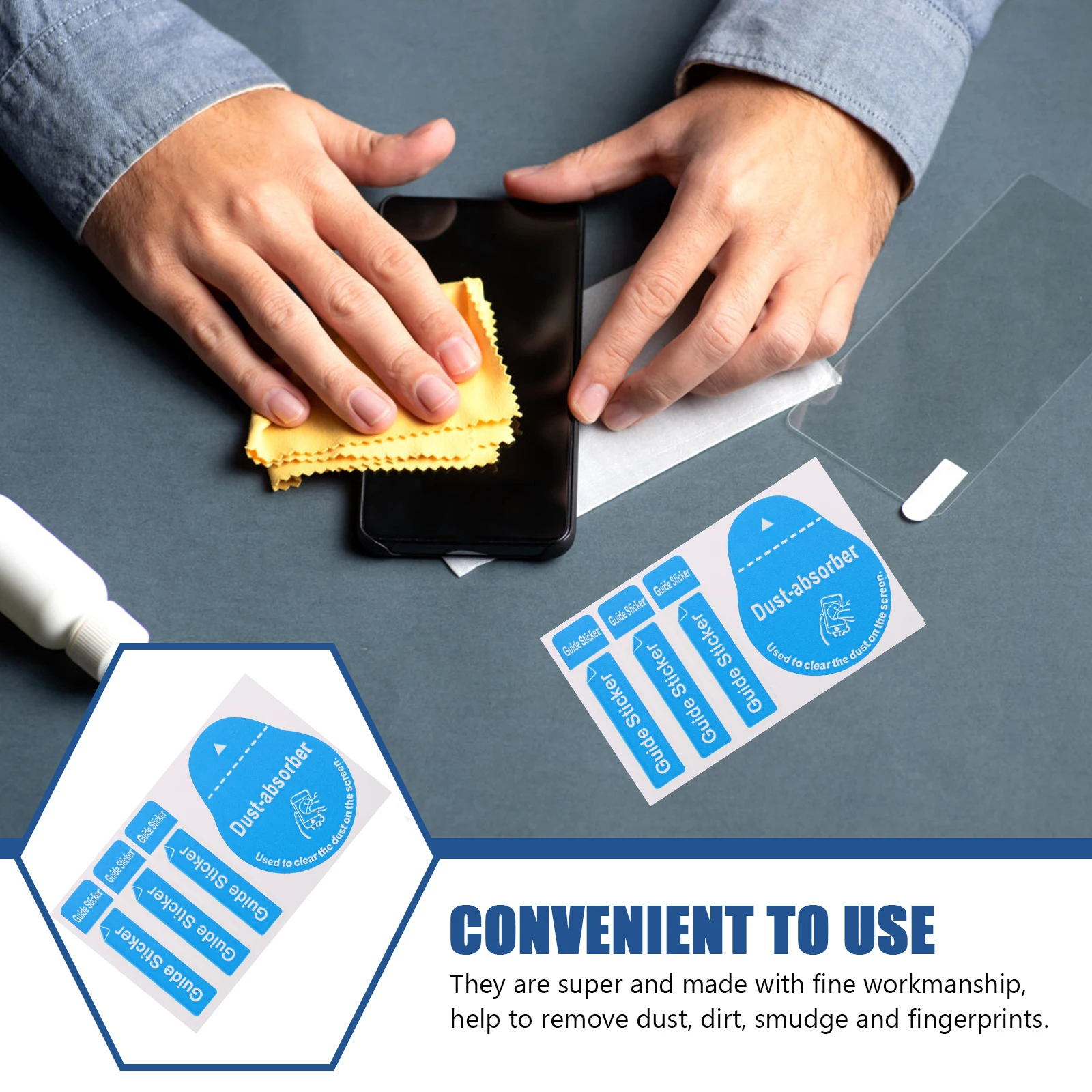 

400pcs Phone Screen Cleaner Stickers Dust Removal Tool Blue Light Absorber for Mobile Devices LCD Film Tools