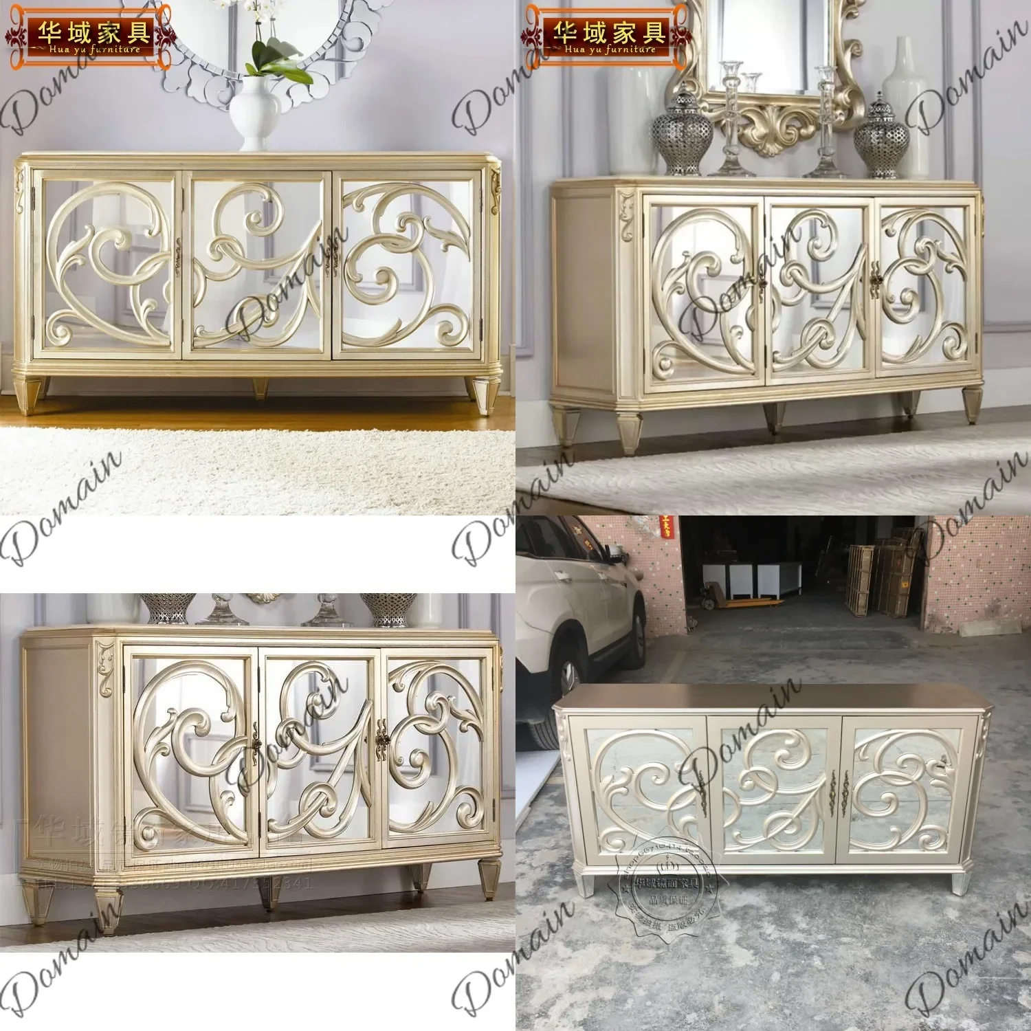 BJ European Style Sideboard Cabinet Buffet Server Credenza Storage Cupboard With Mirror