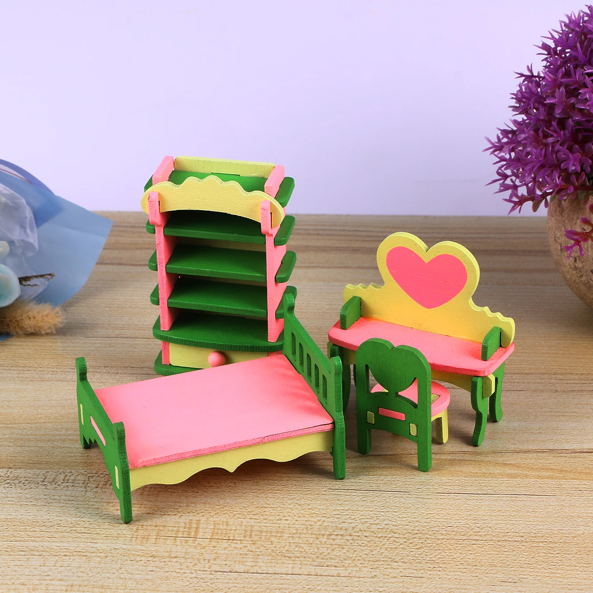 4 szt. Mini Meble Ręcznie Robione Zabawki DIY Rozwijające Zdolności Drewniane Edukacyjne dla Dzieci