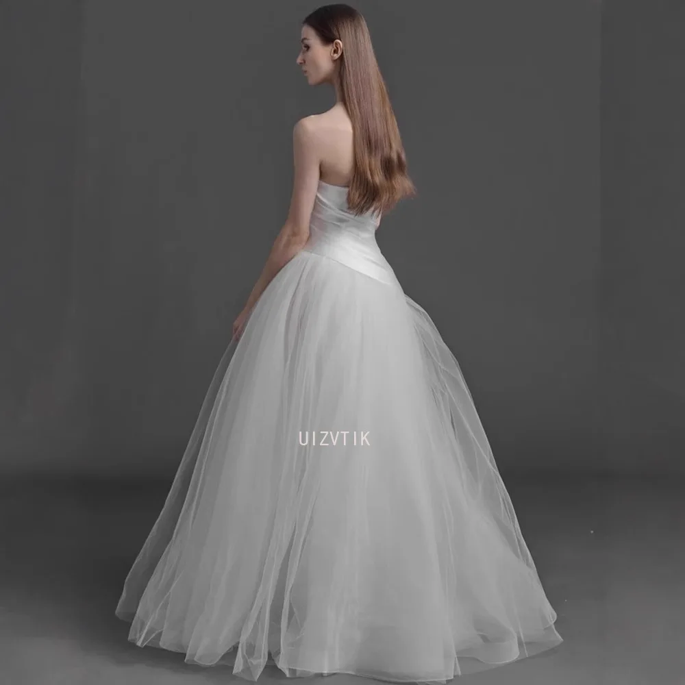 A linha vestidos de casamento feminino photoshoot sem alças retalhos vestido de noiva personalizado plissados cetim e tule macio vestidos de noiva