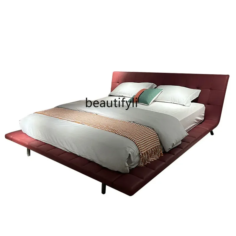 

Double Seat 1.8 M Leather Bed Italian Minimalist High Leg Bed Big Brand Designer Villa New Bed