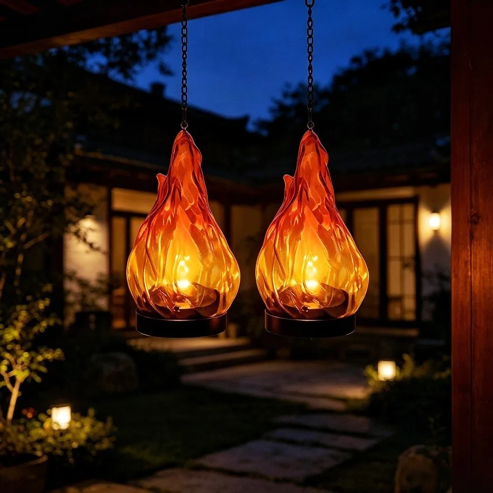 Portable Waterproof Solar Lantern Flame Effect Atmosphere Decor Outdoor Lights Flickering Flam Lights Garden