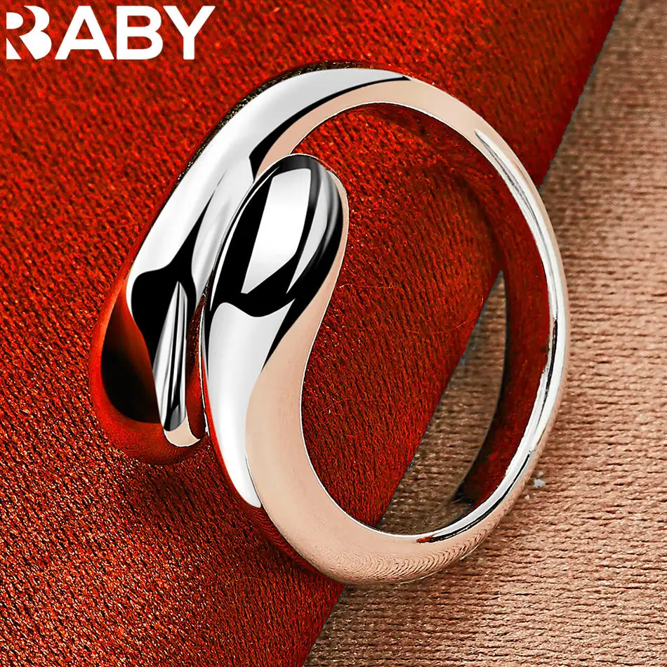 

URBABY 925 Sterling Silver Water Drop Open Ring For Women and Men Fashion Jewelry Simple Fine Engagement Wedding Accessories