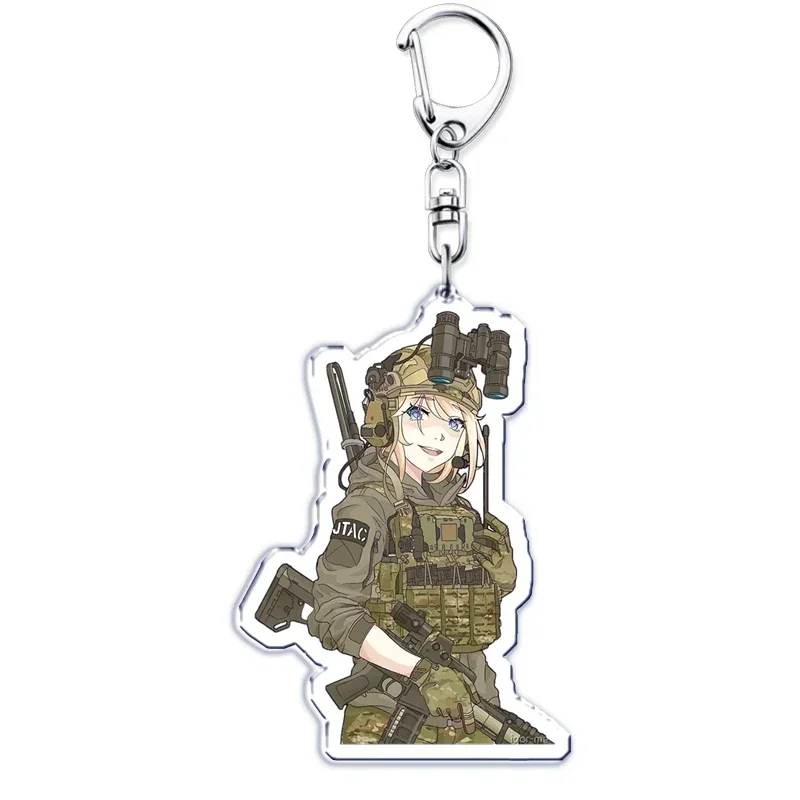 Cartoon Waifu Girls Soldiers Acrylic Keychains Ring for Accessories Bag Hentai Anime Women Pendant Keyring Jewelry Fans Gifts