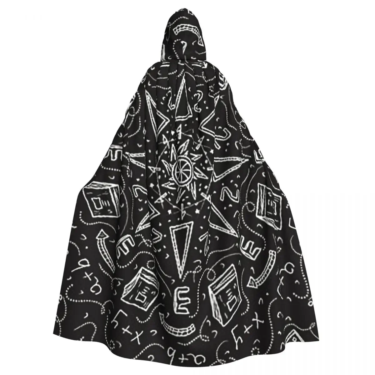 Back To School Pattern Math Long Hooded  Witch Medieval Costume Cosplay Cape HalloweenParty Adult Unisex