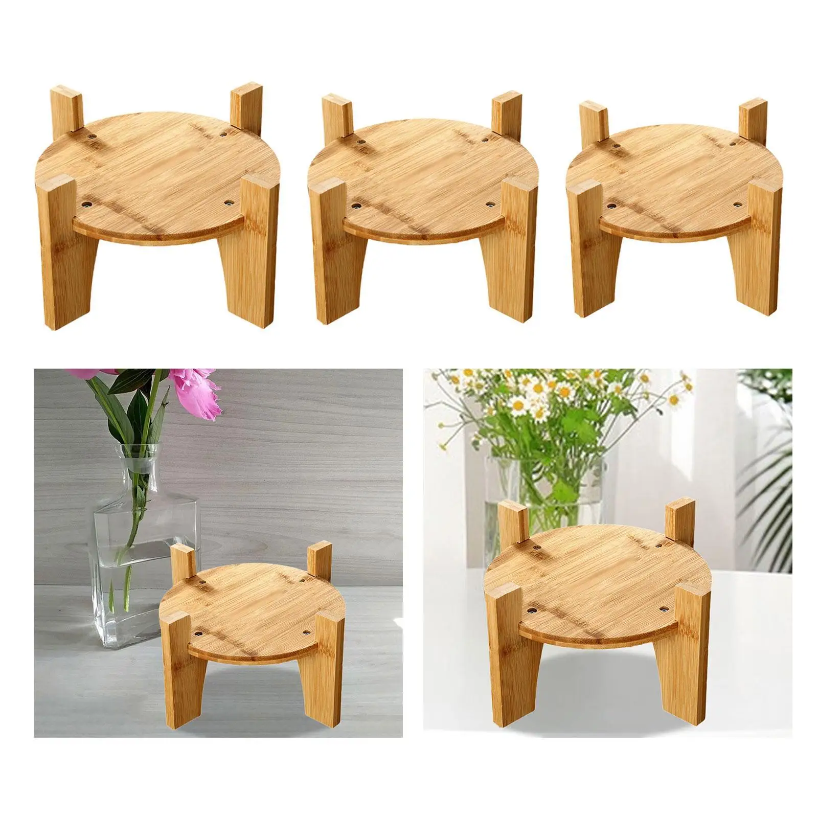 

Bamboo Circular Base Handicraft Ornament Vase Holder Fish Tank Base Drink Dispenser Stand Holder for Kitchen Bars Countertop