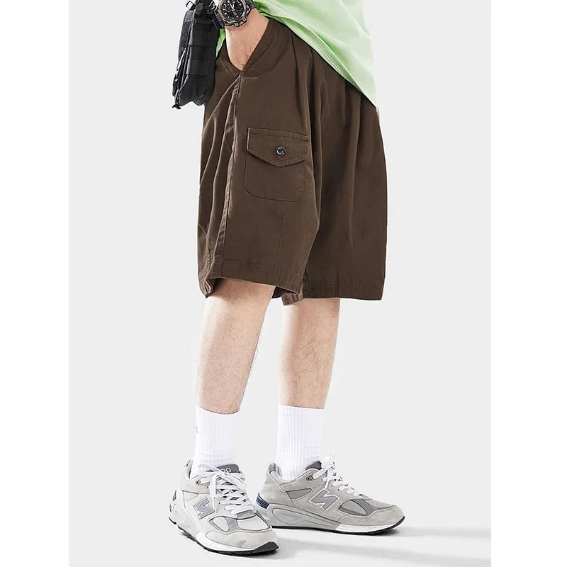 

Summer Men's Casual Loose Straight Leg Workwear orts Coffee Color Versatile Outdoor Wear Five-Quarter Length Straight Cuff