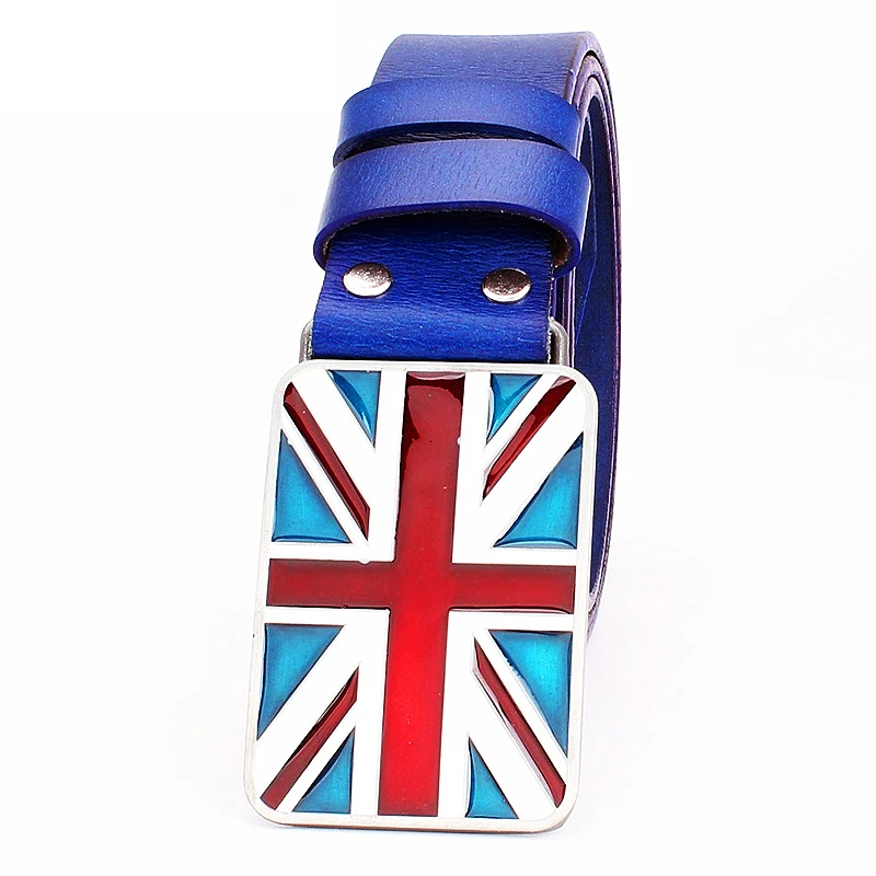 Britische Flagge Muster Mode Gürtel Rindsleder Echtes Leder Metall Schnalle Union Jack Jeans Bund Hose