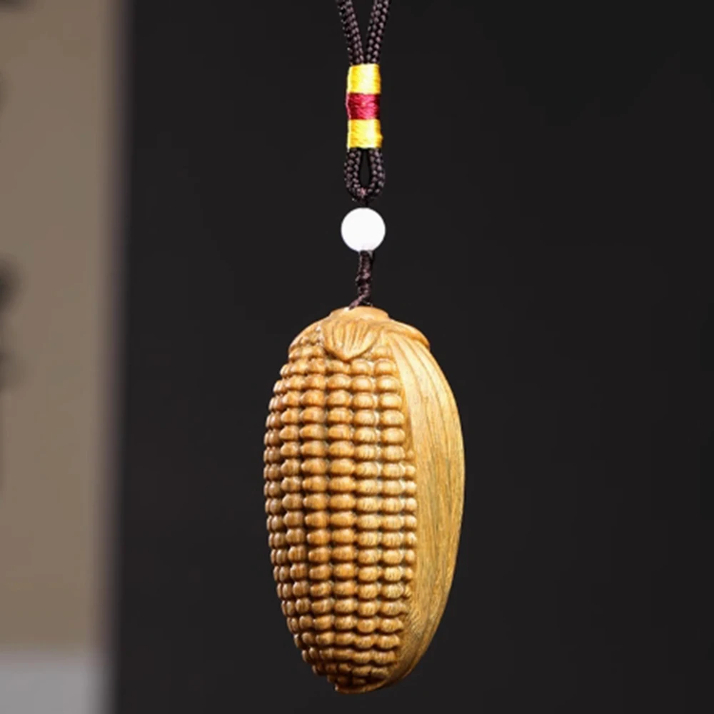 JW190 - 6.8CM Mascot Corn Green Sandalwood Sculpture Mini Keychain Car Bag Pendant Hanging Feng Shui Lucky Netsuke