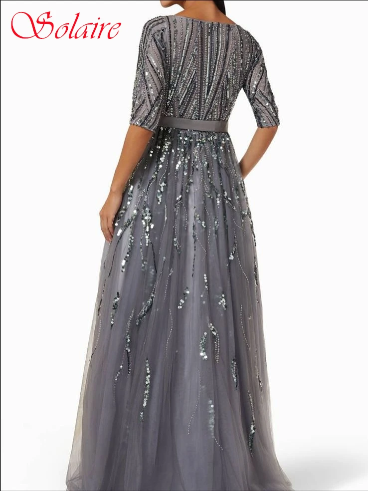 تخصيص ألف خط طاقم الرقبة نصف الأكمام فستان سهرة أنيق موضة حساسة مفصل مناسبة فساتين عالية الجودة فستان الحفلات